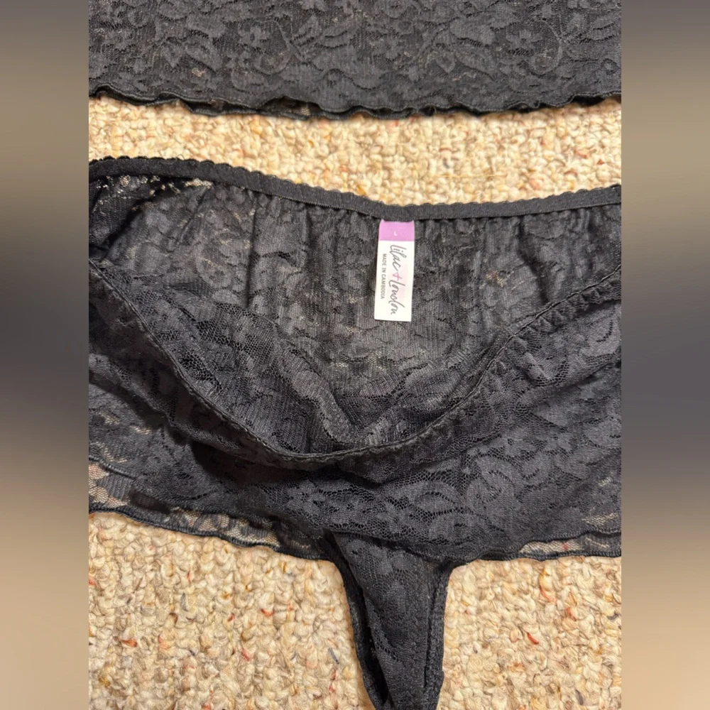NWT Lingerie Set Lilac+London Stretch Lace Cami And Skirted Panty Black Size L
